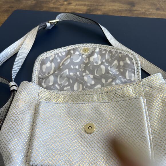 Aimee Kestenberg Handbags - Aimee Kestenberg All For Love Leather Cream & Gold Python Crossbody Bottom Studs